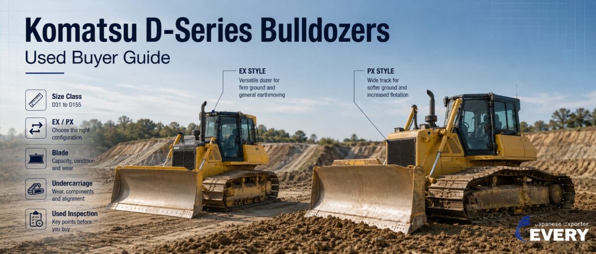 Komatsu D-Series used bulldozers compared by size, track configuration, blade and jobsite application