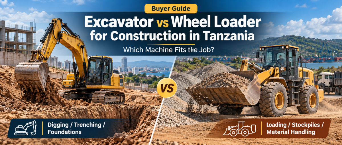 Excavator vs wheel loader Tanzania buyer guide comparing Japanese used construction machinery for digging, loading and earthmoving